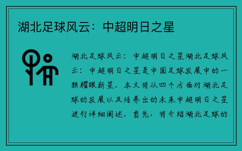 湖北足球风云：中超明日之星